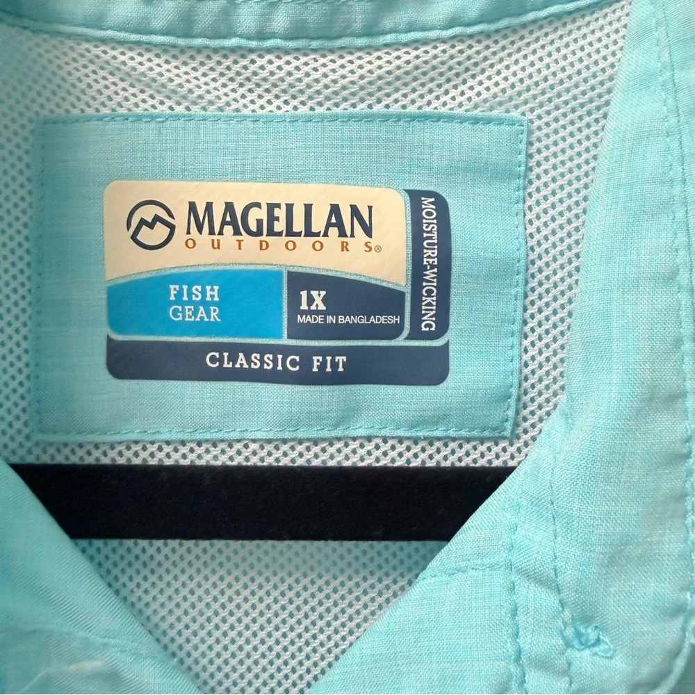 Magellan Outdoors Teal Fishing Shirt 1X Classic Fit Button Down Top - Picture 4 of 8